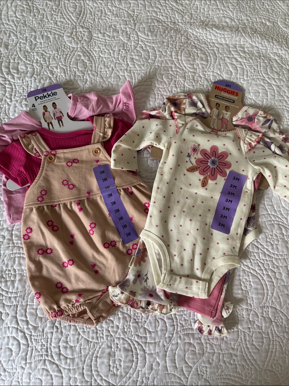 Huggies/PekkIe Baby Girls Pink Floral Matching Set - 3M